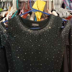 Bebe Black Rhinestone Embellished Top